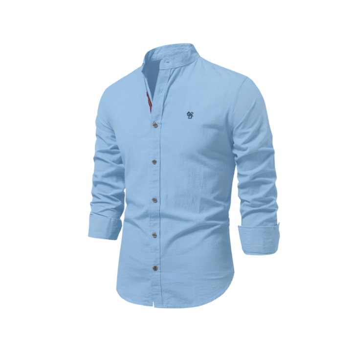 Men's Band Collar Long Sleeve Button-Down Shirt-Metro Lane Plaza