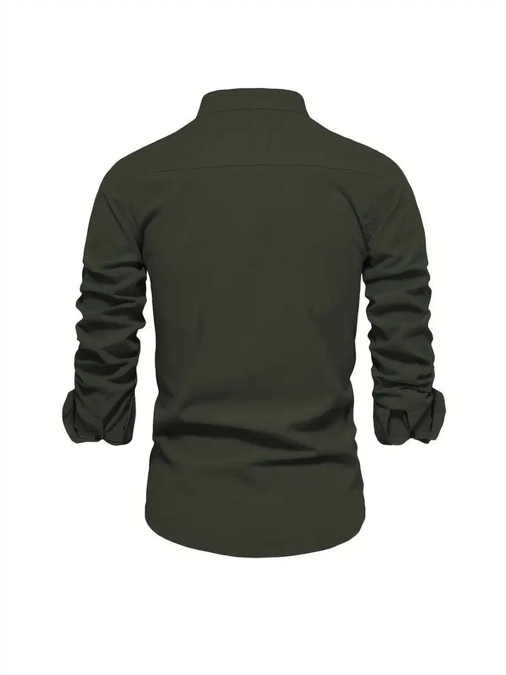 Men's Band Collar Long Sleeve Button-Down Shirt-Metro Lane Plaza