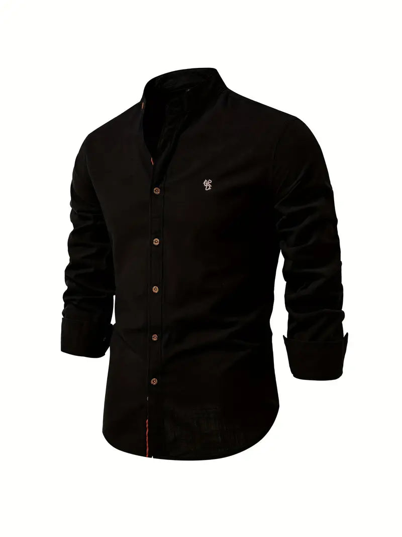 Men's Band Collar Long Sleeve Button-Down Shirt-Metro Lane Plaza