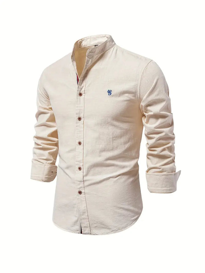 Men's Band Collar Long Sleeve Button-Down Shirt-Metro Lane Plaza