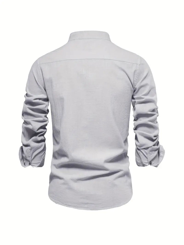 Men's Band Collar Long Sleeve Button-Down Shirt-Metro Lane Plaza