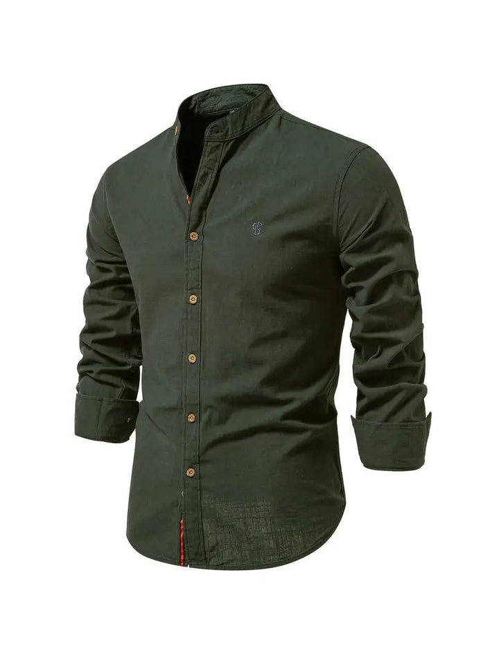 Men's Band Collar Long Sleeve Button-Down Shirt-Metro Lane Plaza