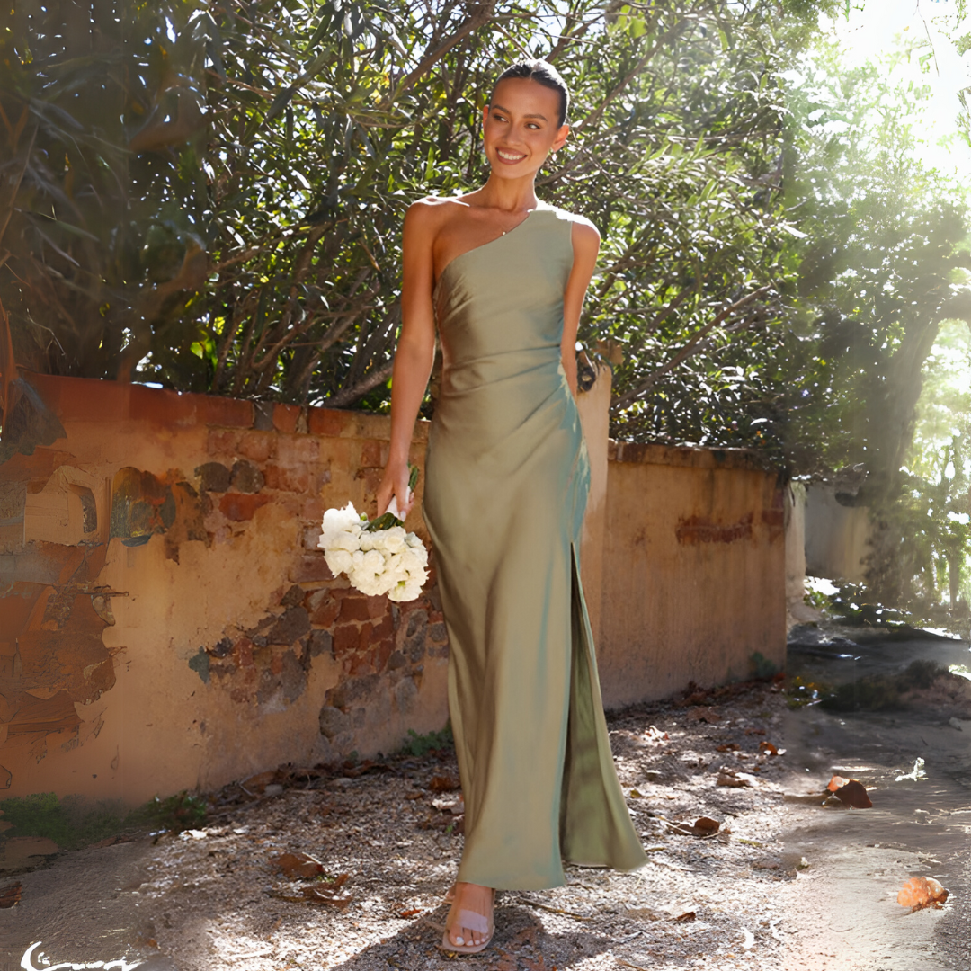Rachael | Women's One Shoulder Maxi Evening Dress-Metro Lane Plaza