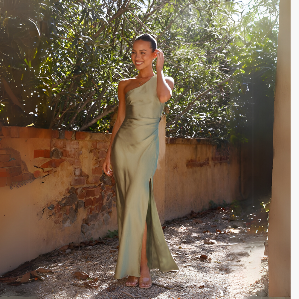 Rachael | Women's One Shoulder Maxi Evening Dress-Metro Lane Plaza