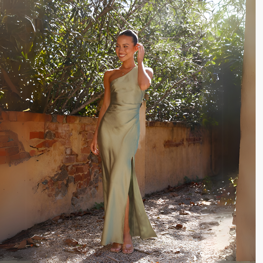 Rachael | Women's One Shoulder Maxi Evening Dress-Metro Lane Plaza