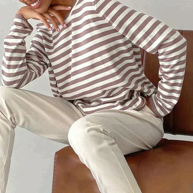 Reagan | Women's Striped Long Sleeve Tee-Metro Lane Plaza