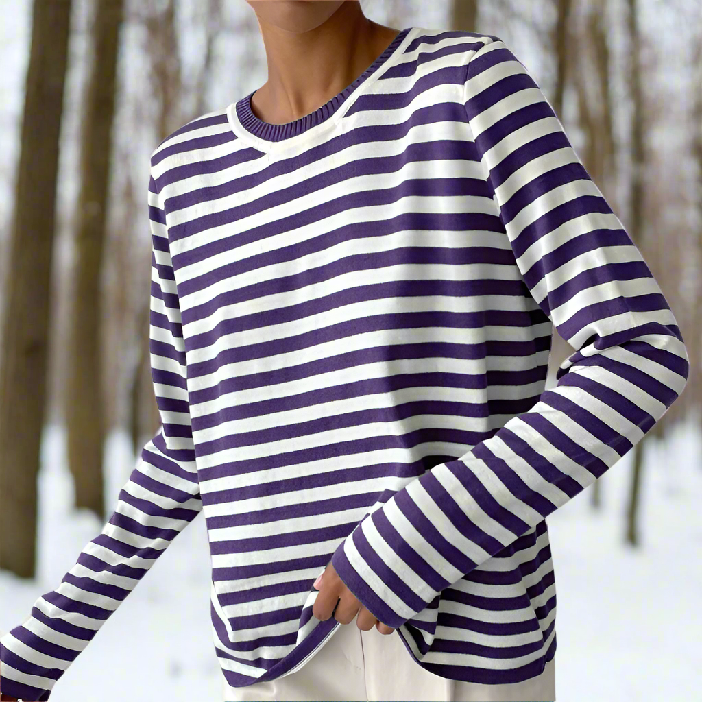 Reagan | Women's Striped Long Sleeve Tee-Metro Lane Plaza