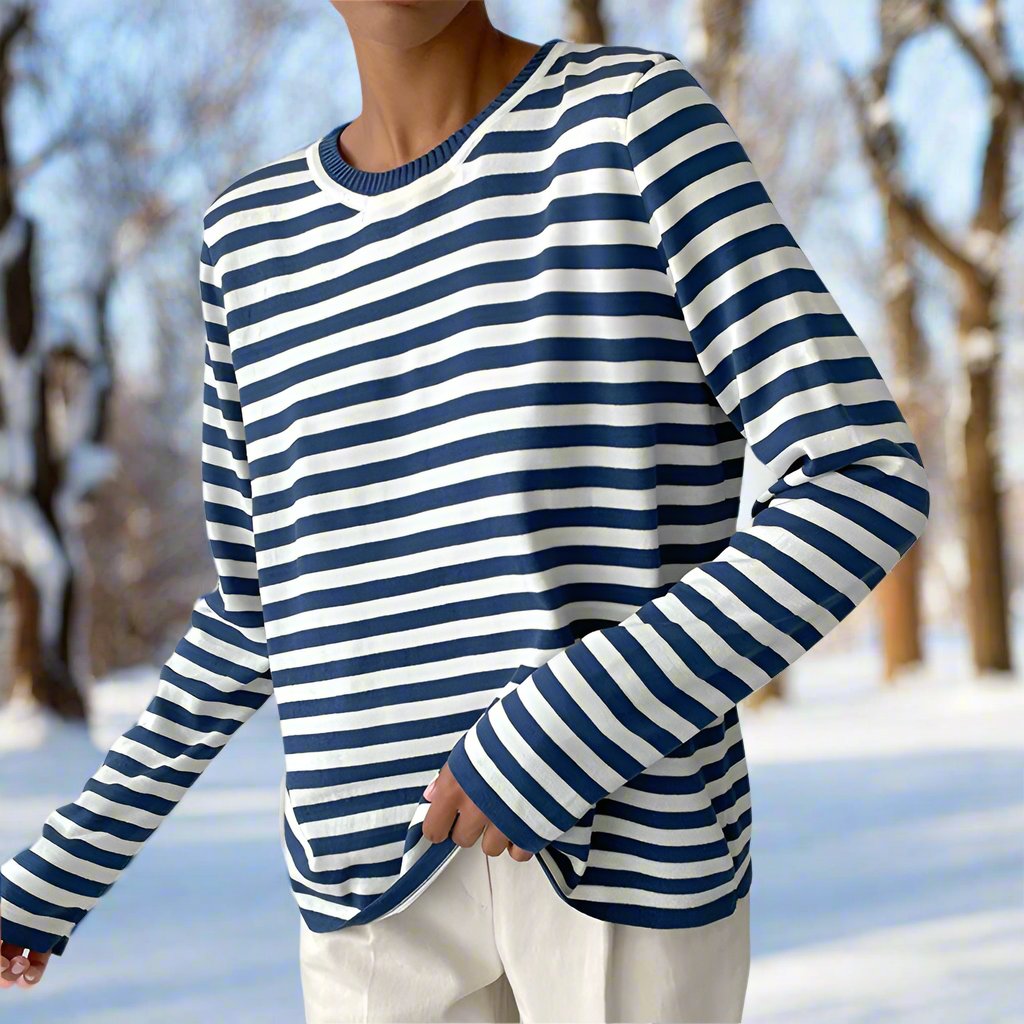 Reagan | Women's Striped Long Sleeve Tee-Metro Lane Plaza