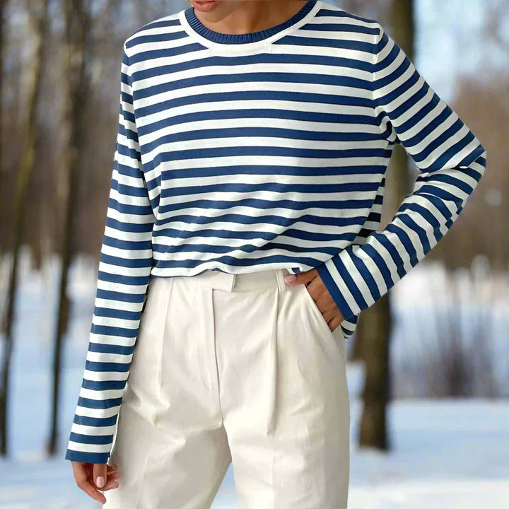 Reagan | Women's Striped Long Sleeve Tee-Metro Lane Plaza