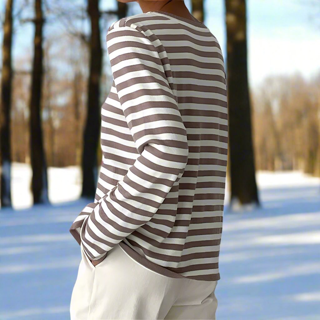 Reagan | Women's Striped Long Sleeve Tee-Metro Lane Plaza
