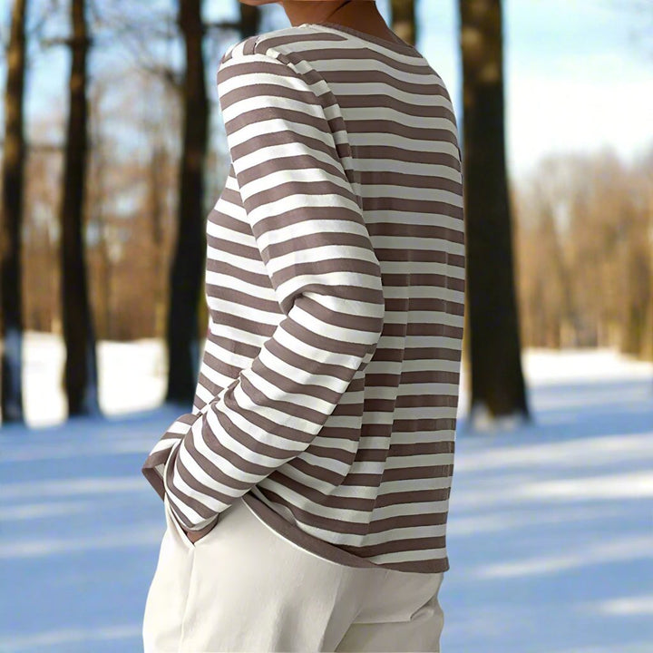 Reagan | Women's Striped Long Sleeve Tee-Metro Lane Plaza