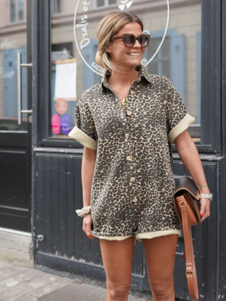 Rebecca | Women's Casual Button-Down Romper Shorts-Metro Lane Plaza
