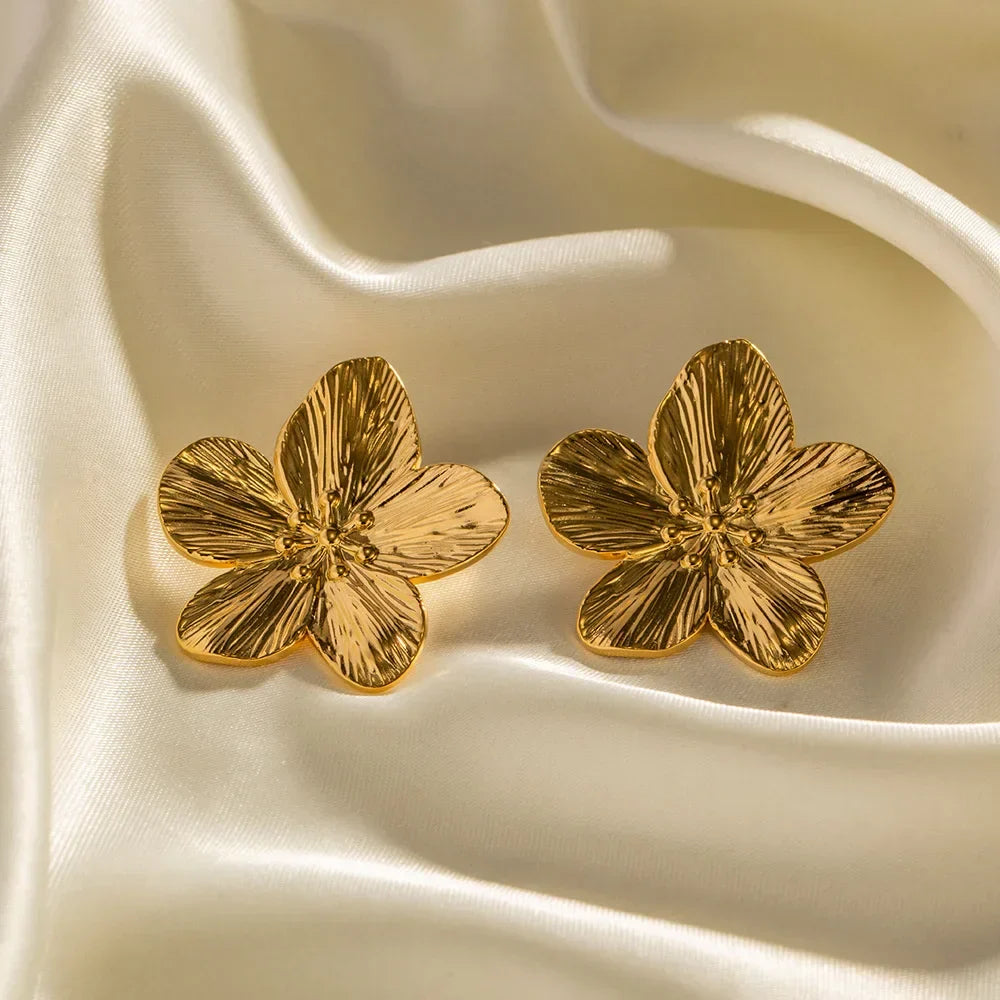 Flower Earrings | Women's Gold Finish Timeless Statement Jewelry-Metro Lane Plaza