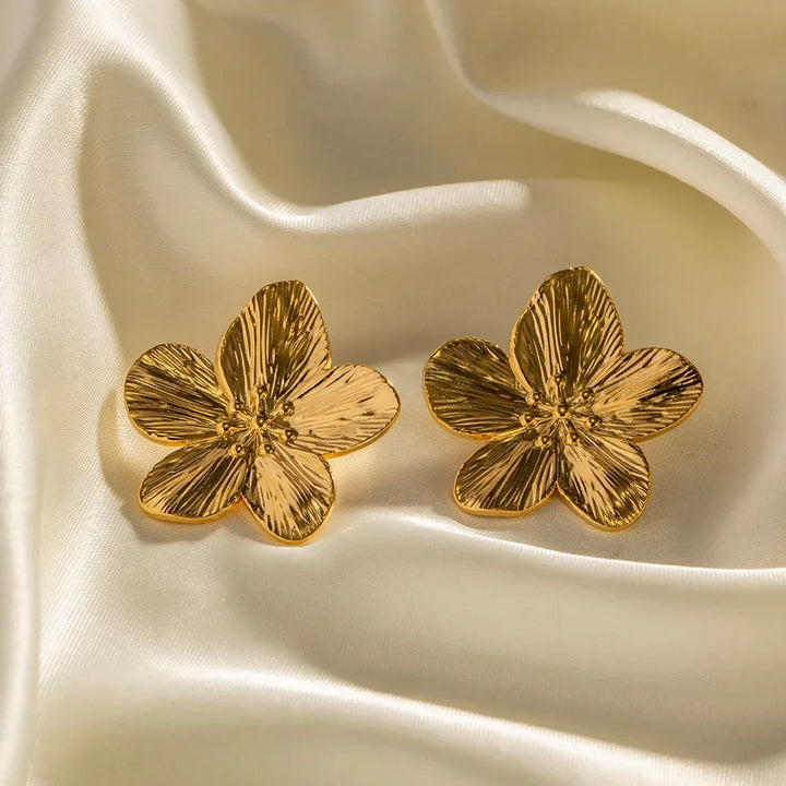 Flower Earrings | Women's Gold Finish Timeless Statement Jewelry-Metro Lane Plaza