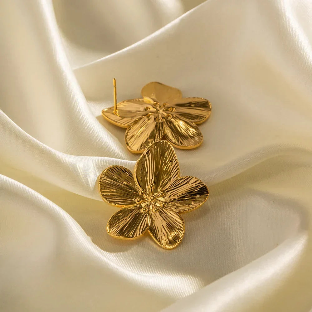 Flower Earrings | Women's Gold Finish Timeless Statement Jewelry-Metro Lane Plaza