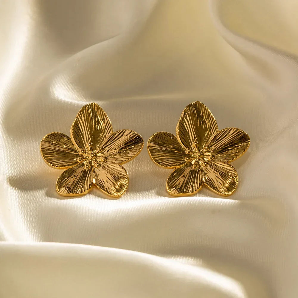 Flower Earrings | Women's Gold Finish Timeless Statement Jewelry-Metro Lane Plaza