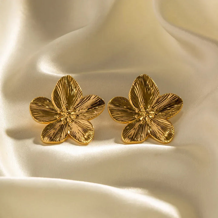 Flower Earrings | Women's Gold Finish Timeless Statement Jewelry-Metro Lane Plaza