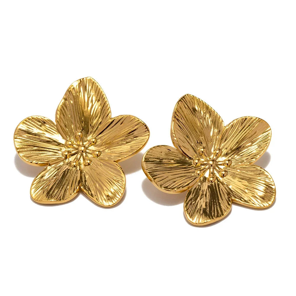 Flower Earrings | Women's Gold Finish Timeless Statement Jewelry-Metro Lane Plaza