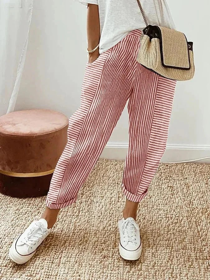 Astrid | Women's Striped Casual Pants-Metro Lane Plaza