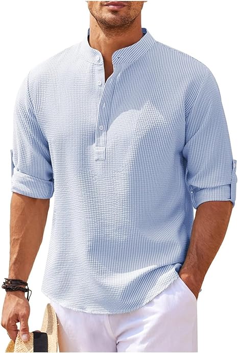 Men's Grandad Collar Casual Shirt - Stylish Everyday Wear-Metro Lane Plaza