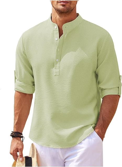 Men's Grandad Collar Casual Shirt - Stylish Everyday Wear-Metro Lane Plaza