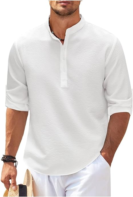 Men's Grandad Collar Casual Shirt - Stylish Everyday Wear-Metro Lane Plaza