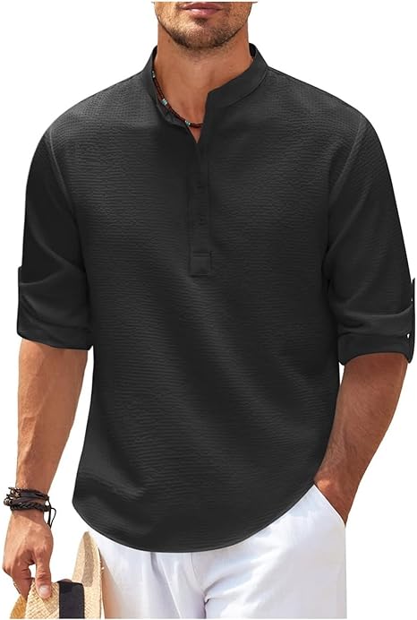 Men's Grandad Collar Casual Shirt - Stylish Everyday Wear-Metro Lane Plaza