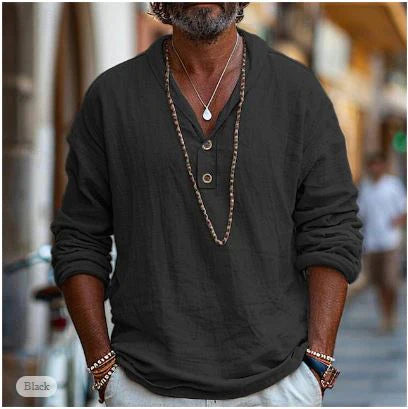 Men's Long Sleeve Casual Henley Shirt-Metro Lane Plaza