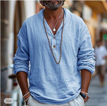 Men's Long Sleeve Casual Henley Shirt-Metro Lane Plaza