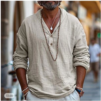 Men's Long Sleeve Casual Henley Shirt-Metro Lane Plaza
