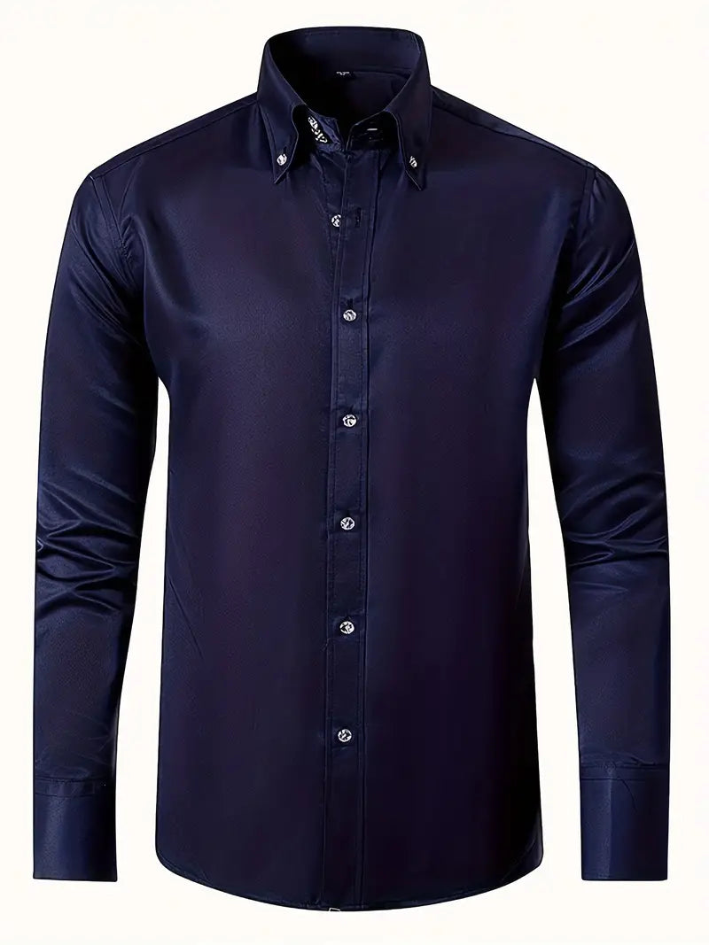 Men's Slim Fit Button-Down Shirt-Metro Lane Plaza