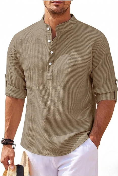 Men's Grandad Collar Casual Shirt - Stylish Everyday Wear-Metro Lane Plaza