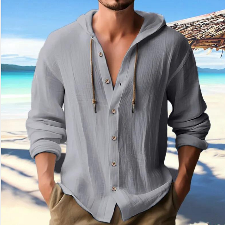 Men's Button-Down Hooded Shirt-Metro Lane Plaza