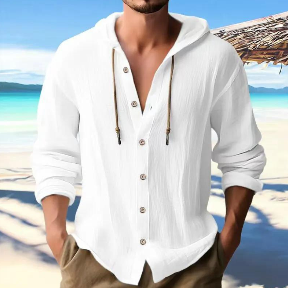 Men's Button-Down Hooded Shirt-Metro Lane Plaza