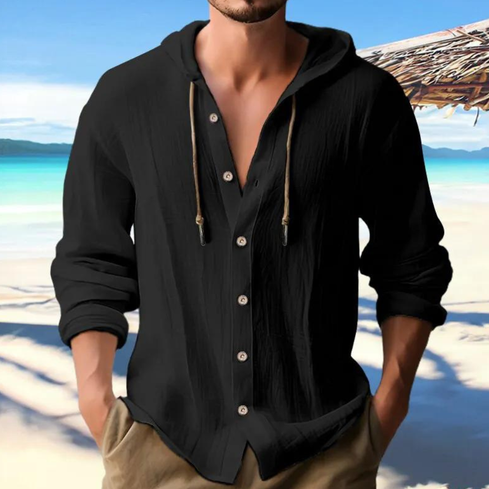 Men's Button-Down Hooded Shirt-Metro Lane Plaza