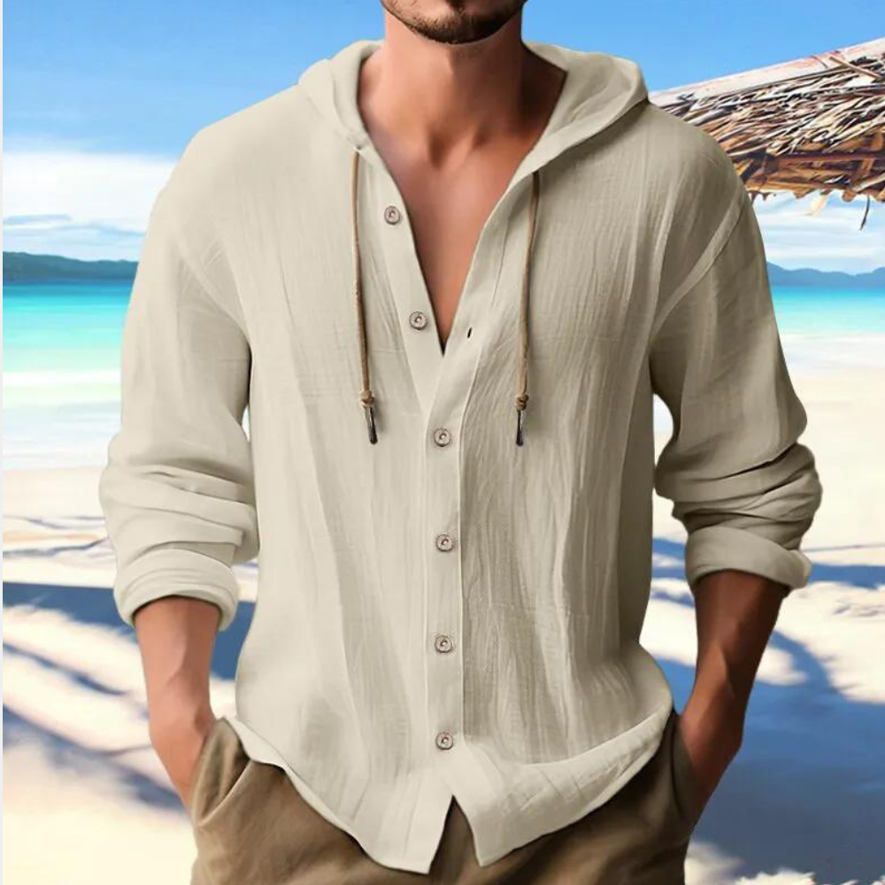 Men's Button-Down Hooded Shirt-Metro Lane Plaza