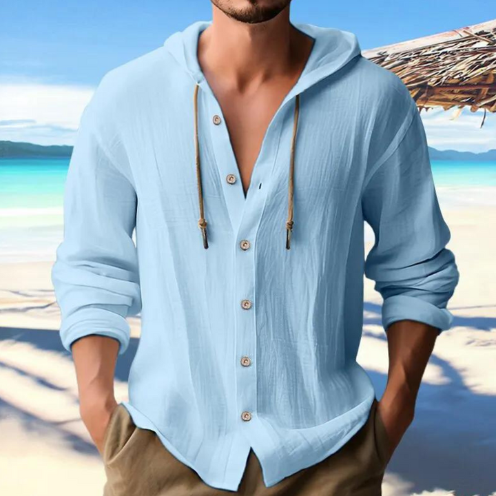 Men's Button-Down Hooded Shirt-Metro Lane Plaza