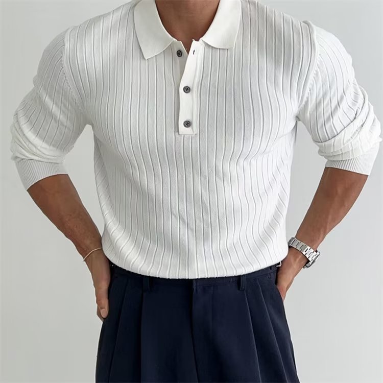 Richard | Men's Slim Fit Long Sleeve Polo Top-Metro Lane Plaza
