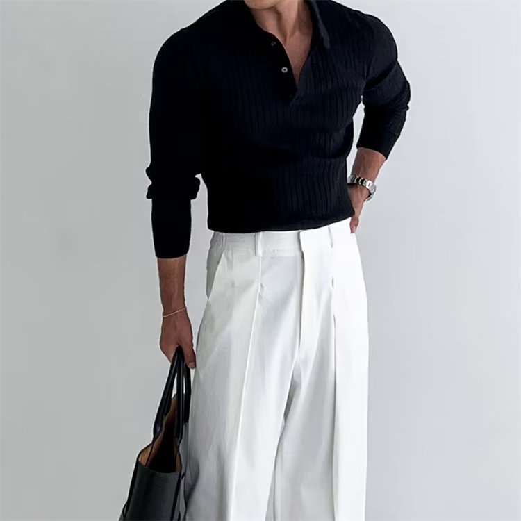 Richard | Men's Slim Fit Long Sleeve Polo Top-Metro Lane Plaza