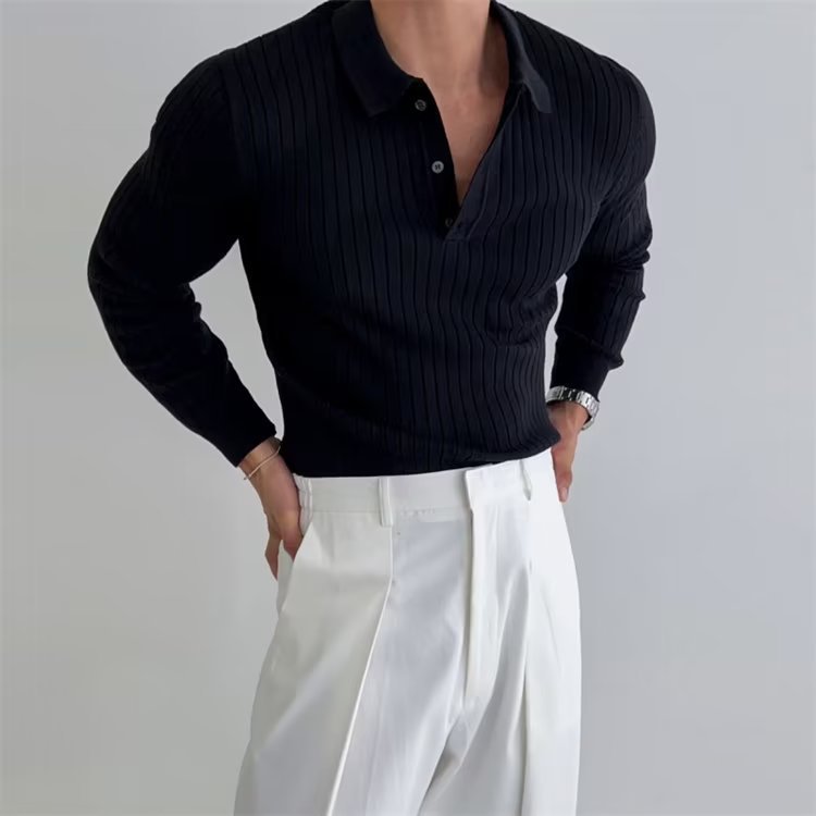 Richard | Men's Slim Fit Long Sleeve Polo Top-Metro Lane Plaza