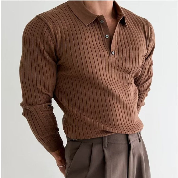 Richard | Men's Slim Fit Long Sleeve Polo Top-Metro Lane Plaza