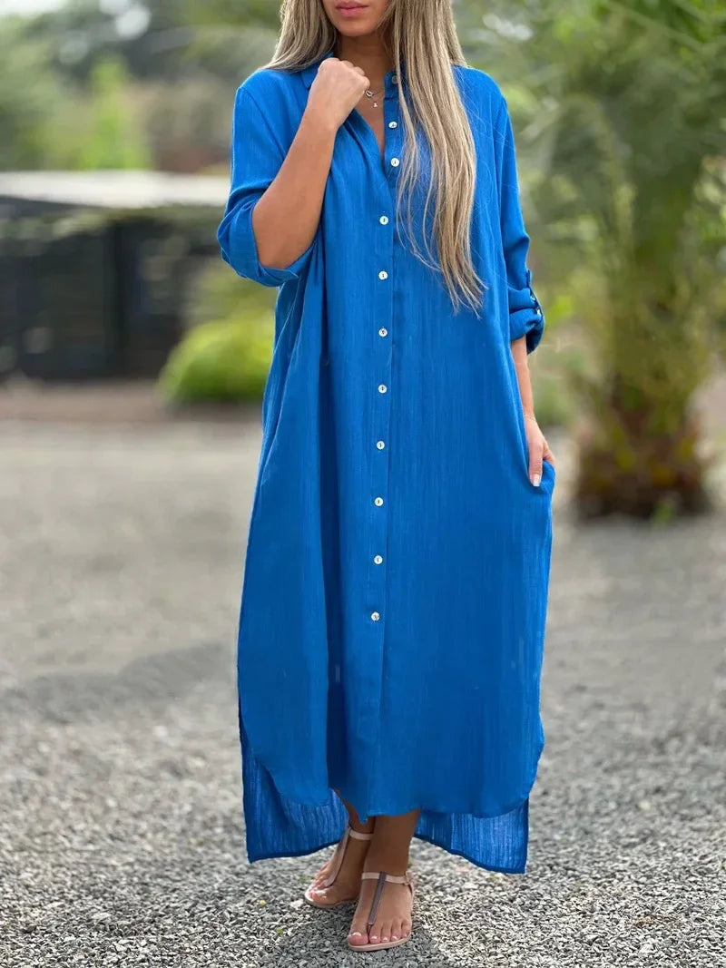 Roberta | Women's Button-Down Maxi Dress-Metro Lane Plaza