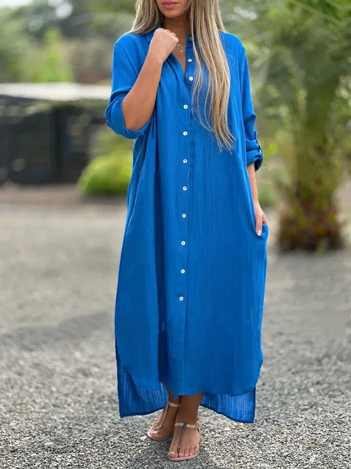 Roberta | Women's Button-Down Maxi Dress-Metro Lane Plaza