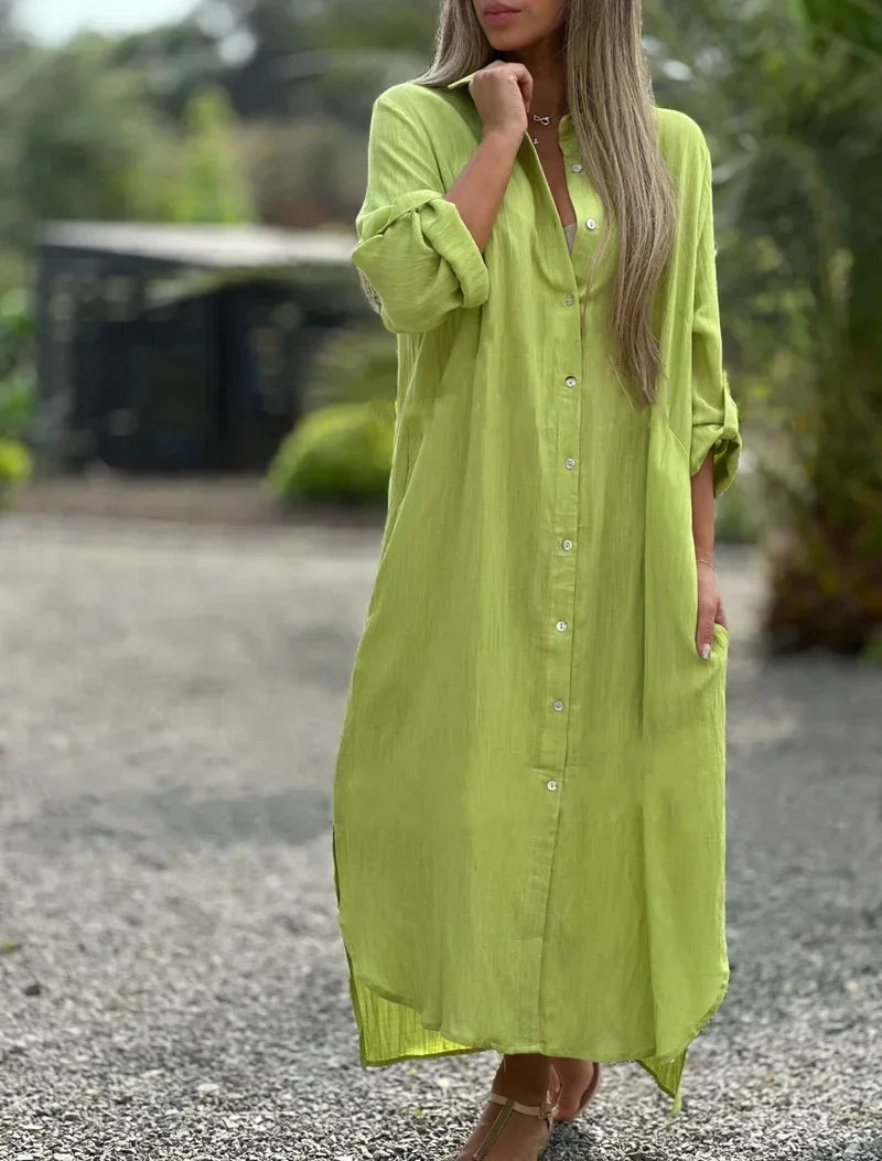 Roberta | Women's Button-Down Maxi Dress-Metro Lane Plaza