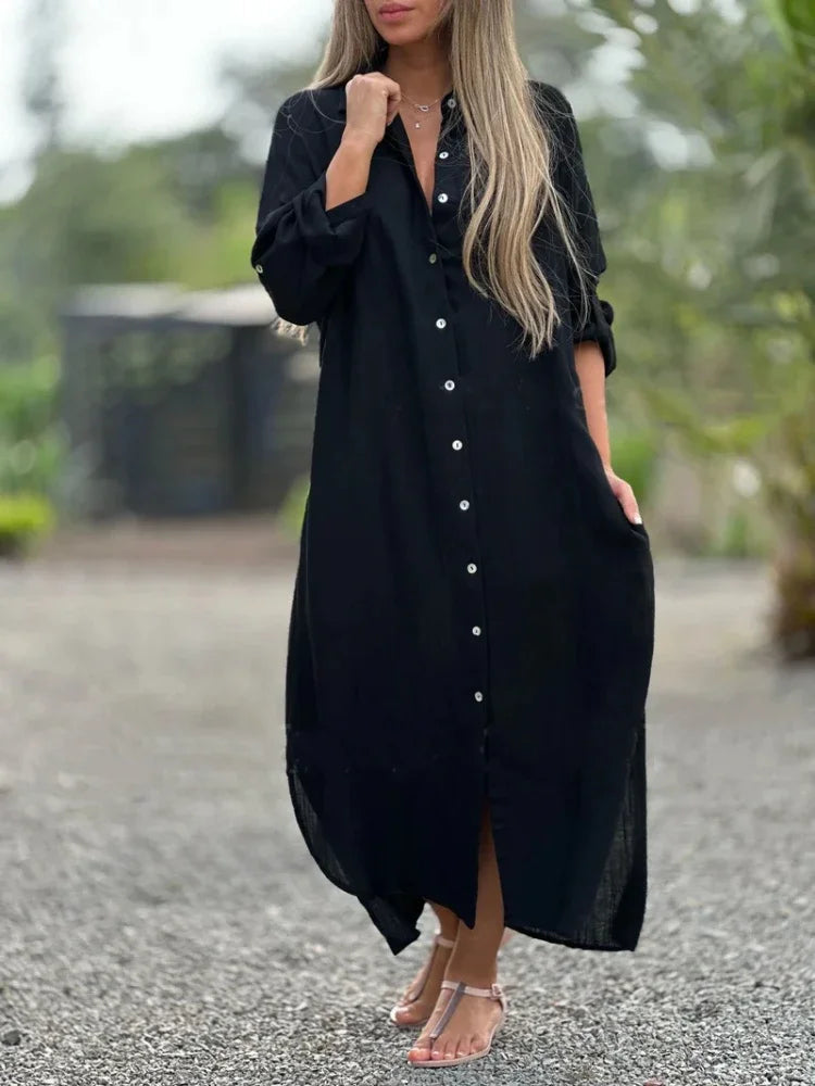 Roberta | Women's Button-Down Maxi Dress-Metro Lane Plaza