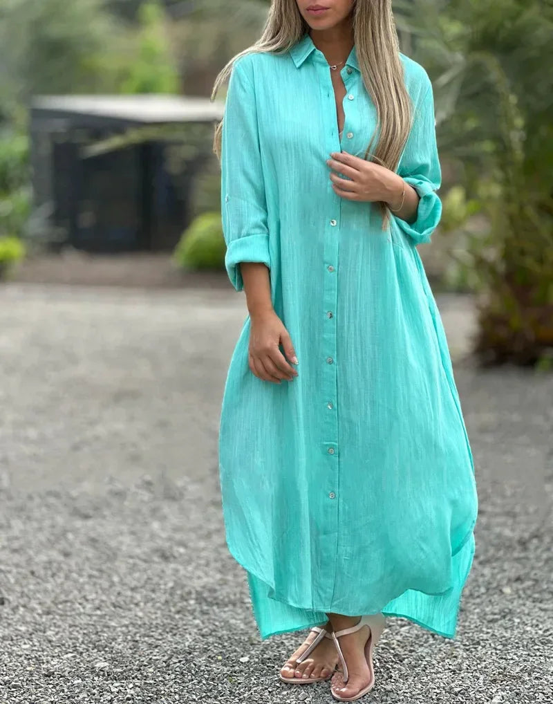 Roberta | Women's Button-Down Maxi Dress-Metro Lane Plaza