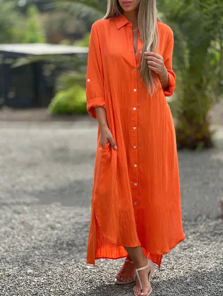 Roberta | Women's Button-Down Maxi Dress-Metro Lane Plaza