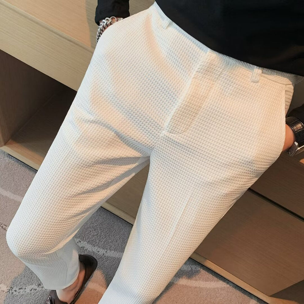 Rory | Men's Slim Fit Textured Dress Trousers-Metro Lane Plaza