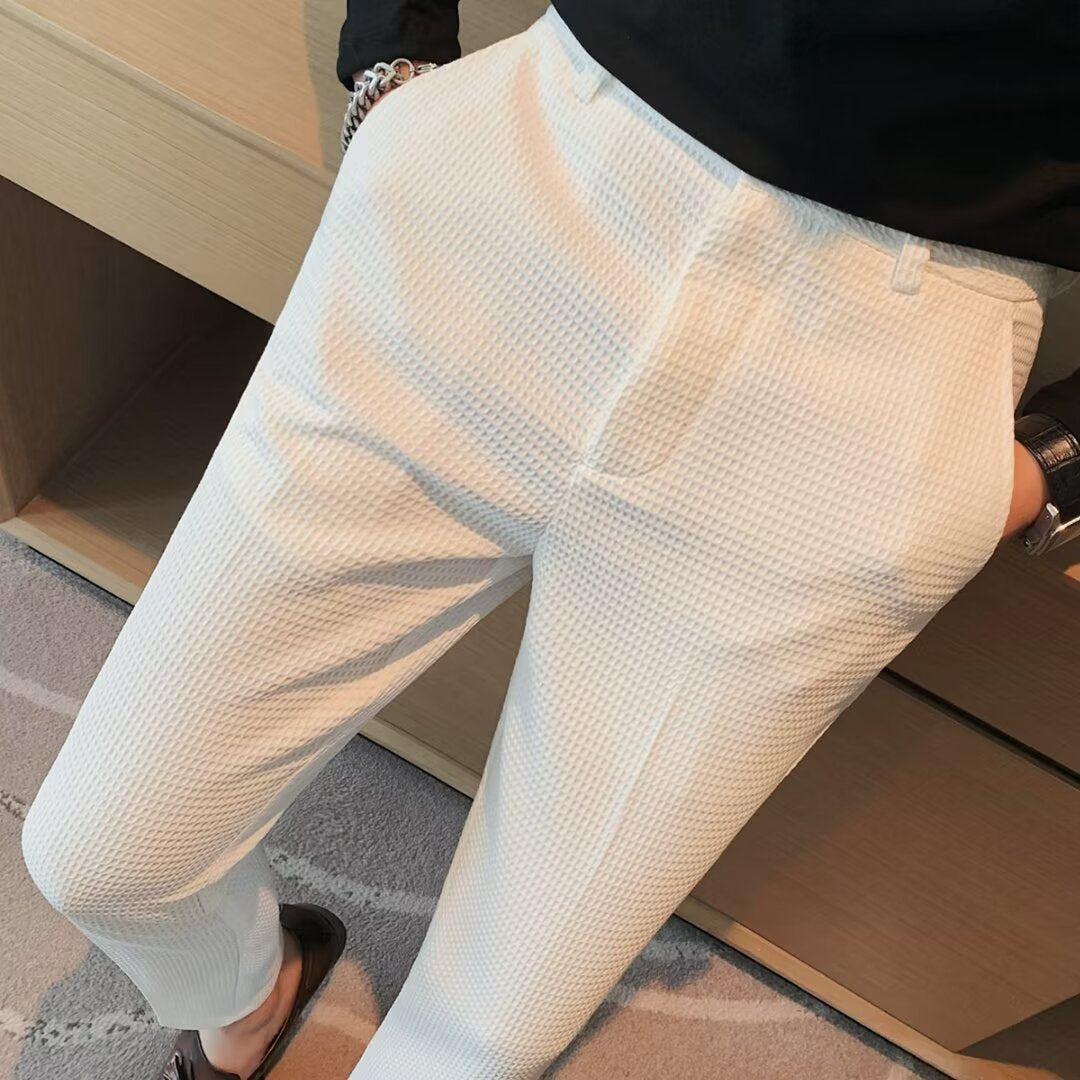 Rory | Men's Slim Fit Textured Dress Trousers-Metro Lane Plaza