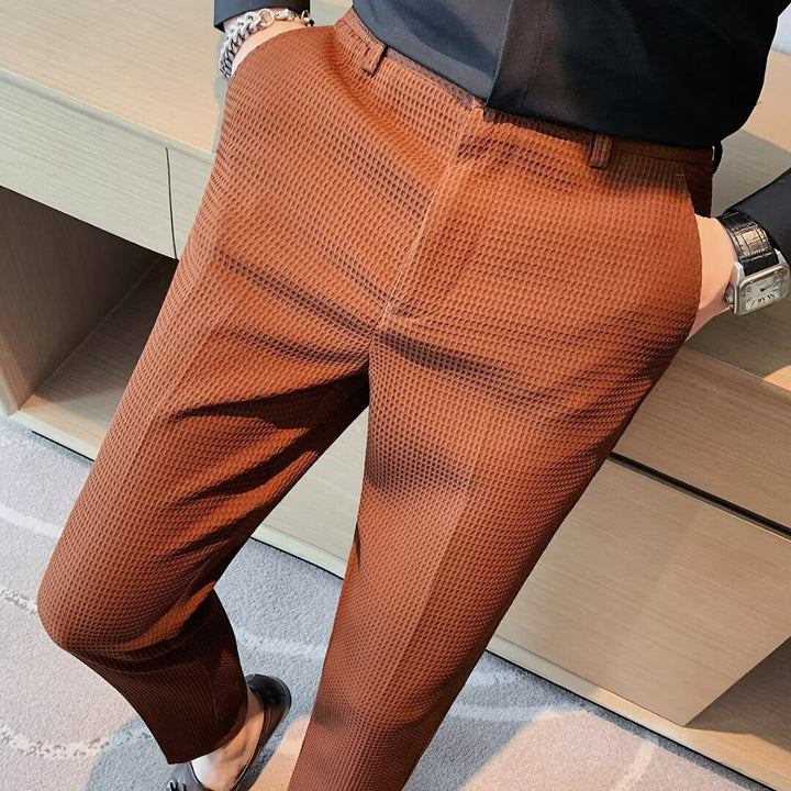 Rory | Men's Slim Fit Textured Dress Trousers-Metro Lane Plaza